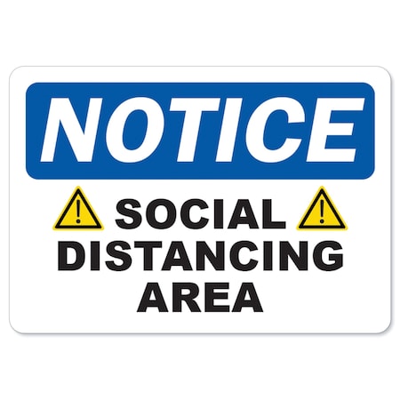 Coronavirus Notice Sign, Caution Social Distancing Area, 18in X 12in Peel And Stick Wall Graphic